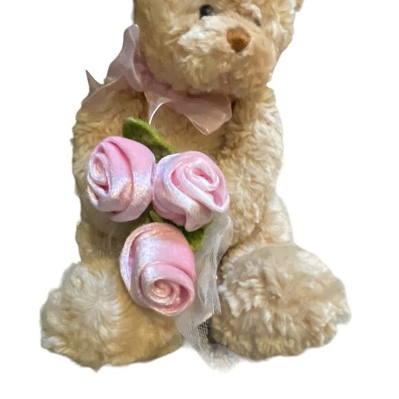 9" Gund Teddy Bear Plush Bear Stuffed Animal Roses Ribbon Nursery Baby Shower - Picture 4 of 12